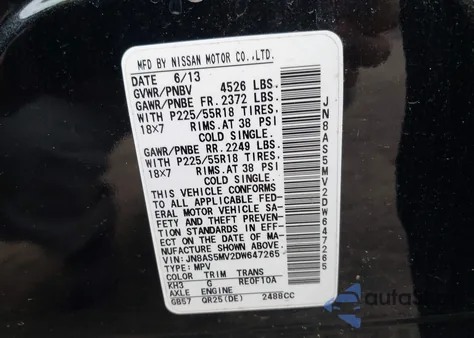 2013 Nissan Rogue Sv W/Sl Pkg from USA, damaged, VIN JN8AS5MV2DW647265